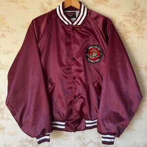 Vintage 80s USMC AH-1W Supercobra Jacket | Burgundy Satin Bomber | Size XL